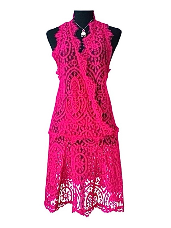 Free People Dresses & Skirts - FREE PEOPLE ~ Fuchsia Sleeveless Eyelash Lace Drop Waist Dress size M